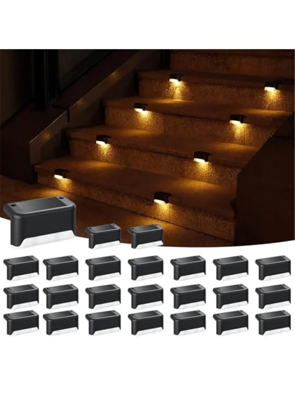 Solar Deck Step Lights Outdoor Black LED Fence Lights Dusk To Dawn Waterproof